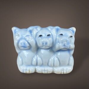 See Hear Speak No Evil Three Little Pigs Vintage Mini Figurine Marked Japan TINY